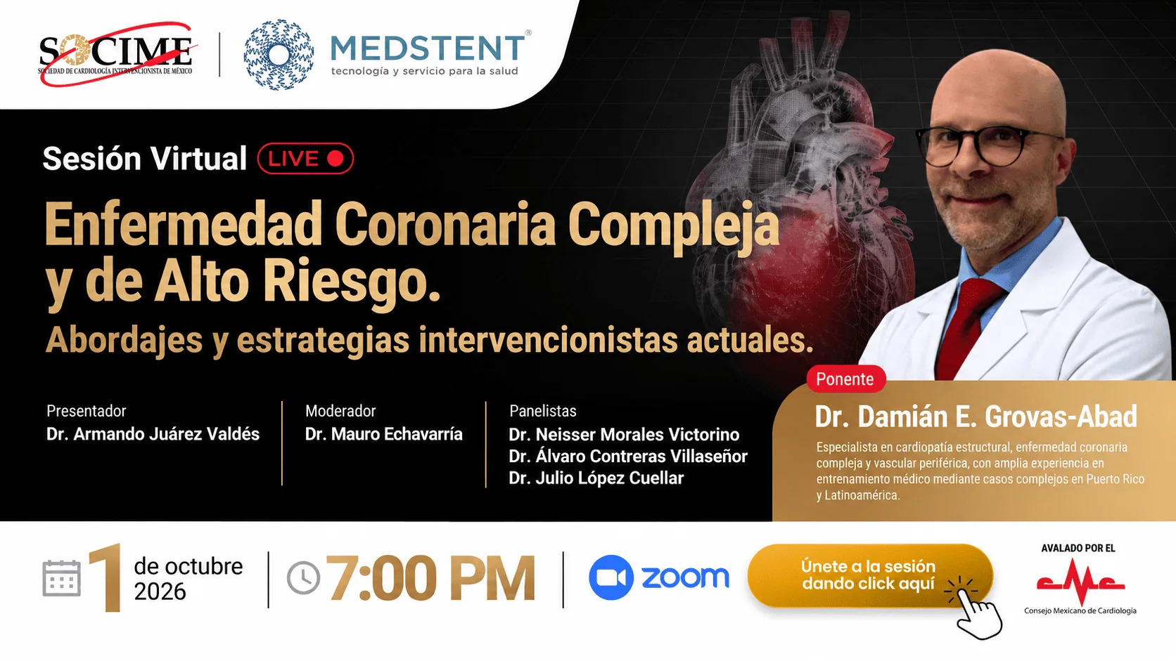 SOCIME invita a sesión virtual sobre enfermedad coronaria compleja y de alto riesgo